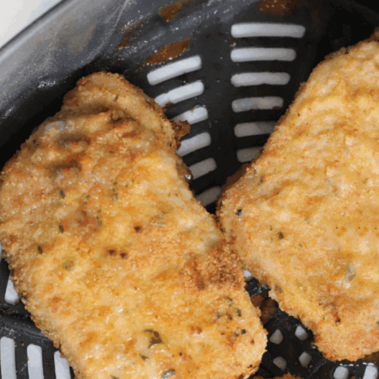 Golden crispy Shake 'N Bake style pork chops cooked in the Ninja Foodi