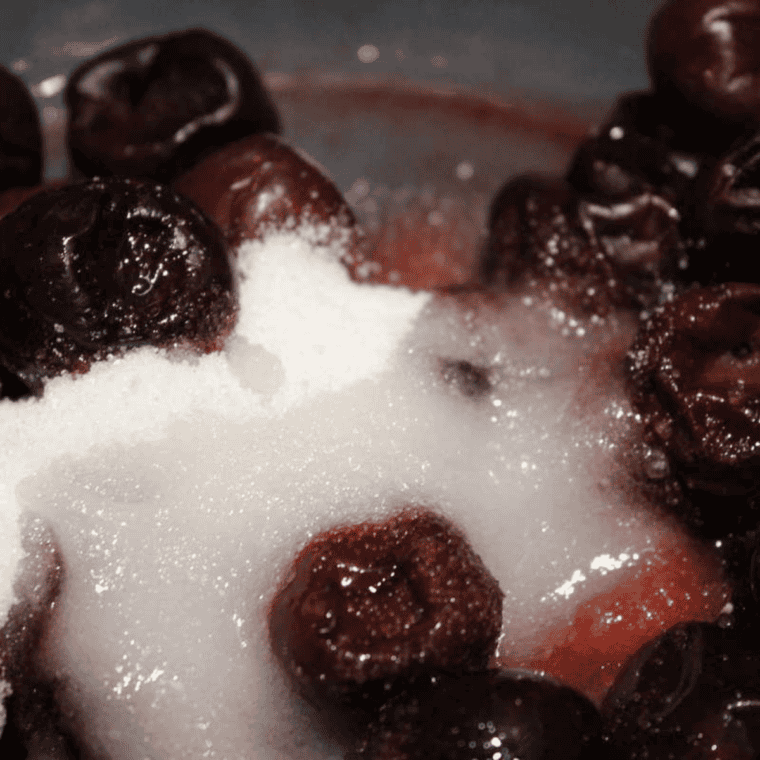 Sauté and finish: Cherry jam being stirred on the sauté setting with the remaining cherries and vanilla