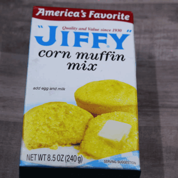 Ingredients needed for Instant Pot Jiffy Mini Corn Muffins on kitchen table.