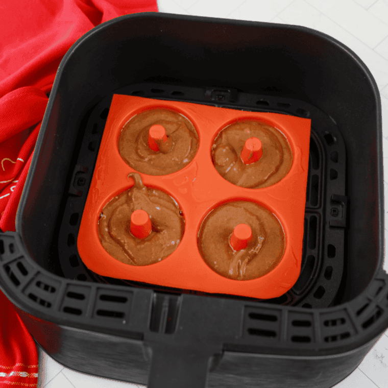 Filling silicone donut pan and air frying donuts at 320°F