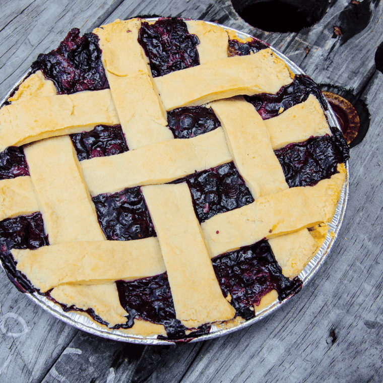 Air fryer blueberry pie with golden crust and sweet, juicy blueberry filling
