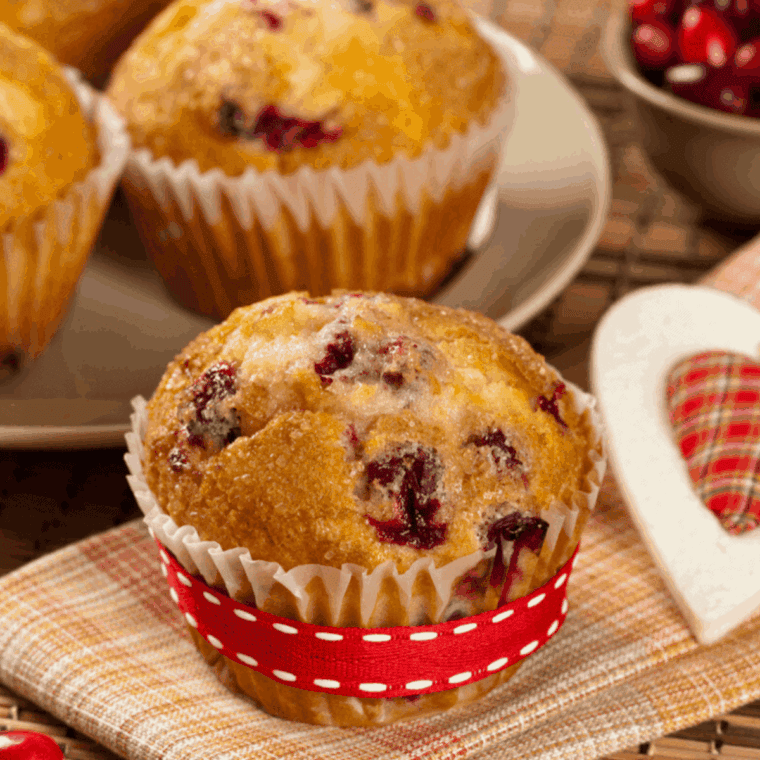 Air fryer cranberry muffins with fresh cranberries and golden tops