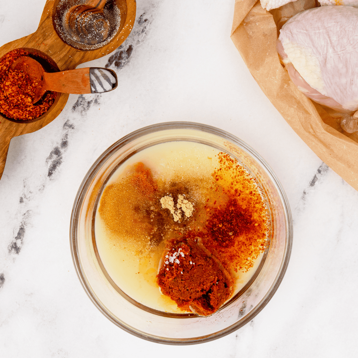 Ingredients needed for Easy Air Fryer Korean BBQ Chicken Drumsticks on kitchen table.