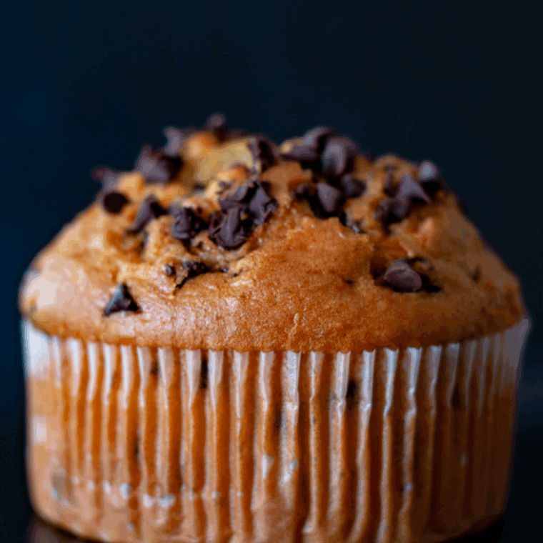 Golden, fluffy single-serving chocolate chip muffin fresh from the air fryer