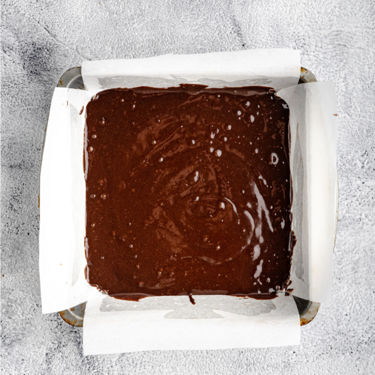 Fill the tin — Brownie batter poured into a lined Ninja Crispi tin