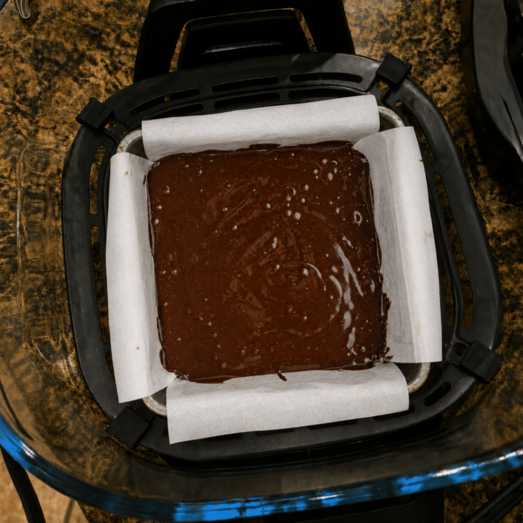 Fudgy brownies baking in the Ninja Crispi
