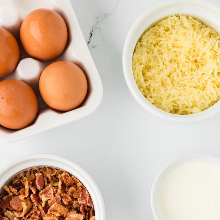 Ingredients needed for Air Fryer Starbucks Copycat Truffle, Mushroom and Brie Egg Bites on kitchen table.