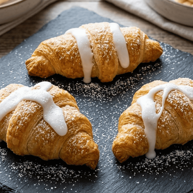 Golden air fryer apple filled crescents fresh from the basket before icing