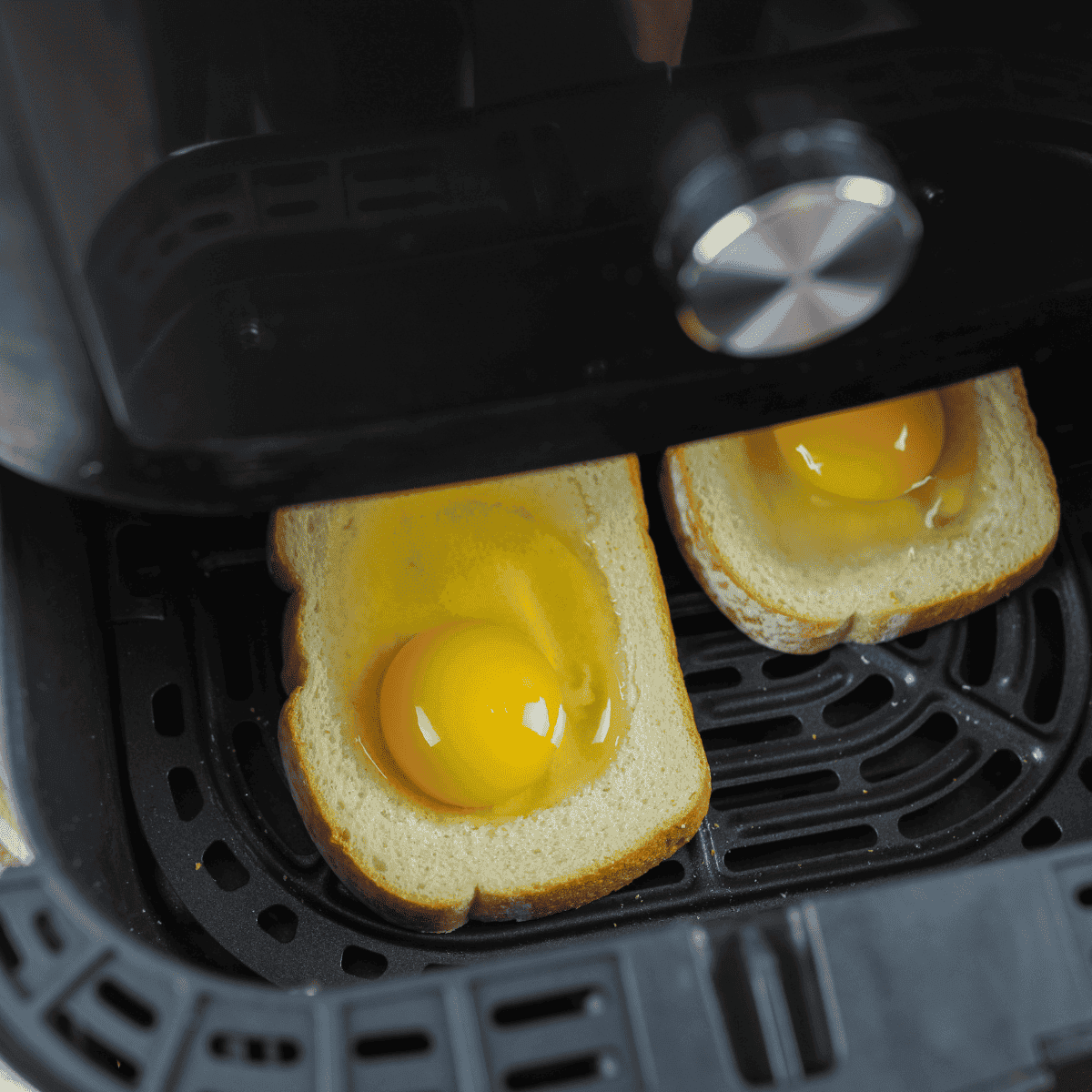 Egg Toast in the air fryer basket.