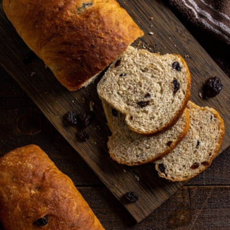 Ingredients for air fryer cinnamon raisin french toast: cinnamon raisin bread, eggs, milk, flour, vanilla, cinnamon, and salt