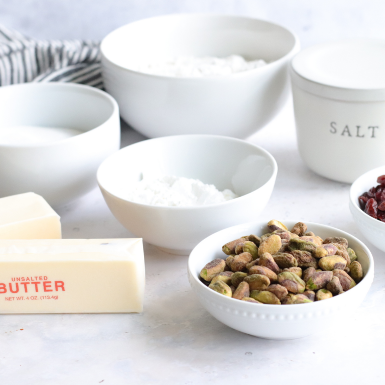 Ingredients for Air Fryer Pistachio Bread including yellow cake mix, instant pistachio pudding mix, eggs, and oil