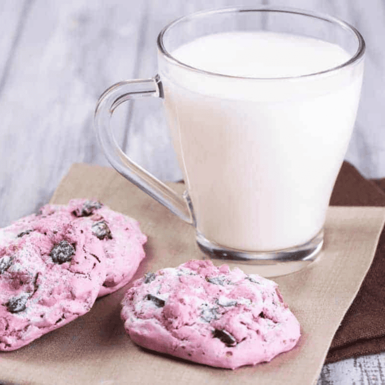 Air fryer strawberry cake mix cookies fresh from the basket with a chewy texture.