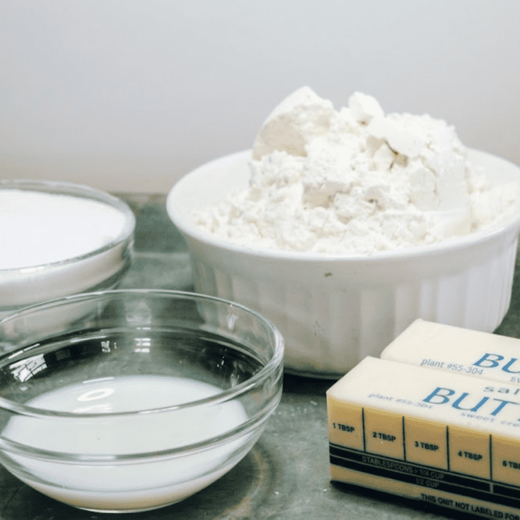 Ingredients needed for Easy Air Fryer Thumbprint Cookies on kitchen table.