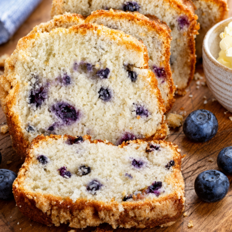 Toothpick test in the center of a baked air fryer blueberry bread loaf