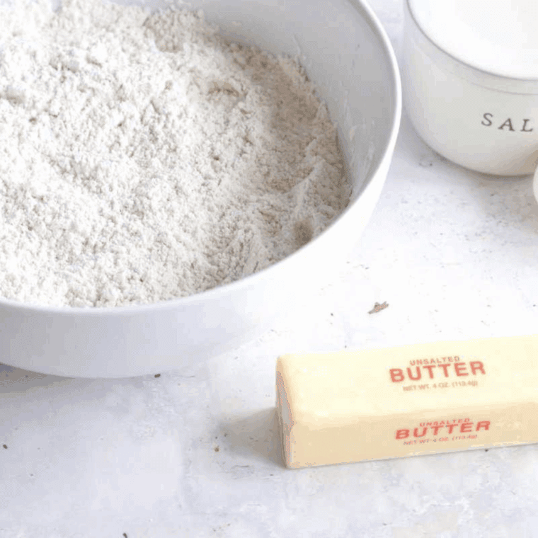 Ingredients needed for Air Fryer Double Chocolate Chip Muffins on kitchen table.