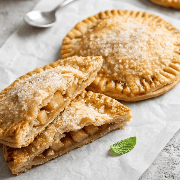 Plate of finished air fryer apple hand pies ready to serve