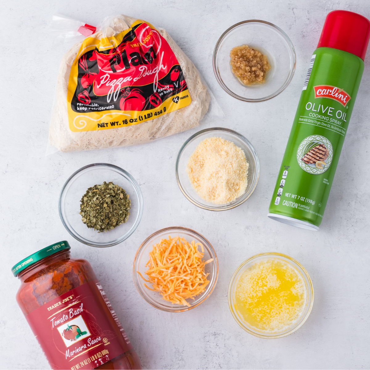 Ingredients needed for Air Fryer Garlic Knots (Crispy in 15 Minutes!) on kitchen table.