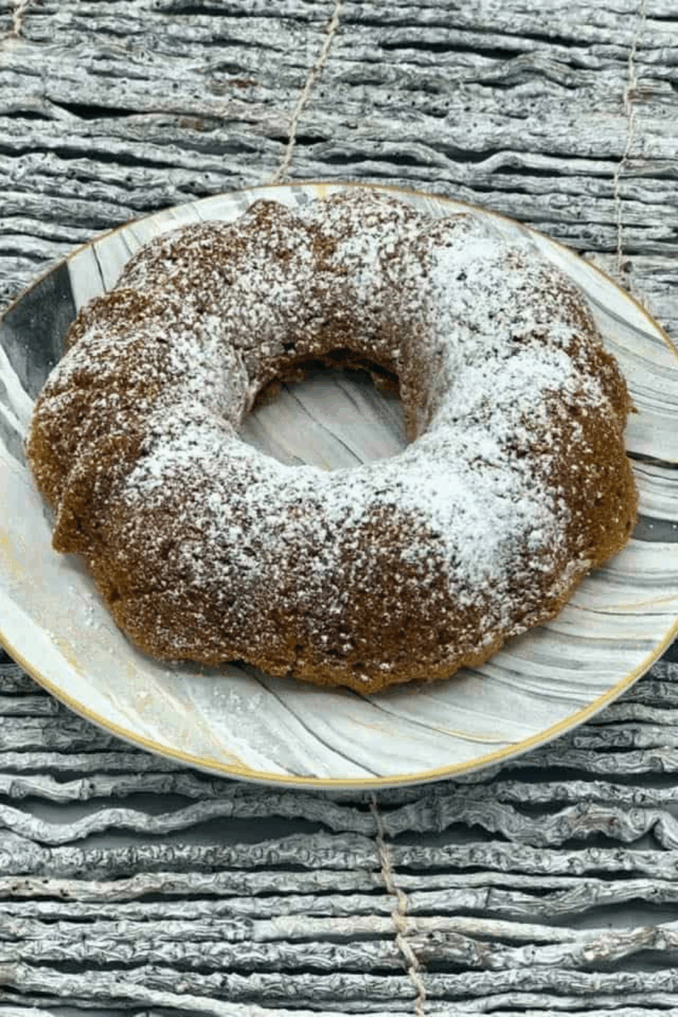 Air frying pumpkin spice bundt cake in air fryer at 320°F
