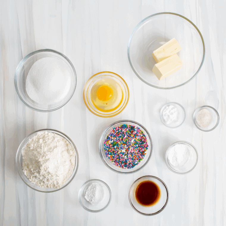 Ingredients needed for Easy Air Fryer Italian Butter Cookies on kitchen table.