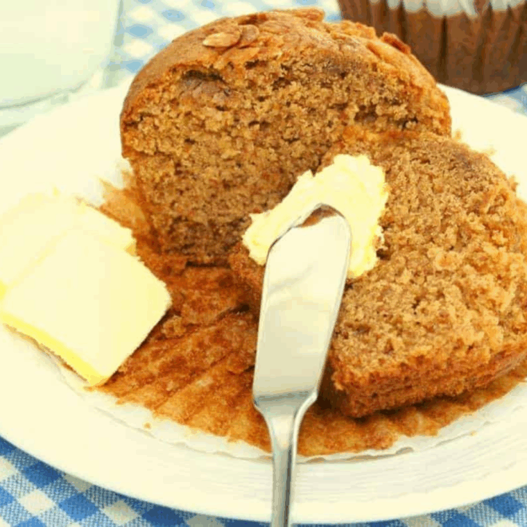 Testing muffins with a toothpick; cook longer if toothpick isn’t clean.