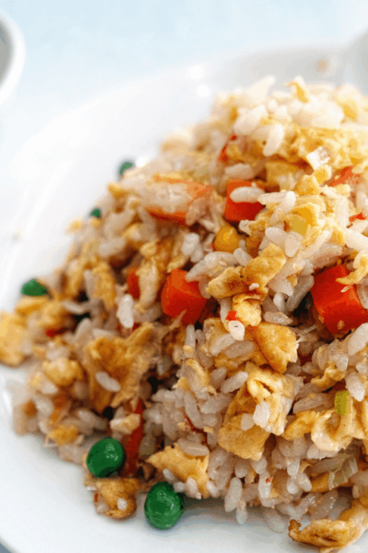 Easy Pei Wei Fried Rice served in a bowl with colorful vegetables