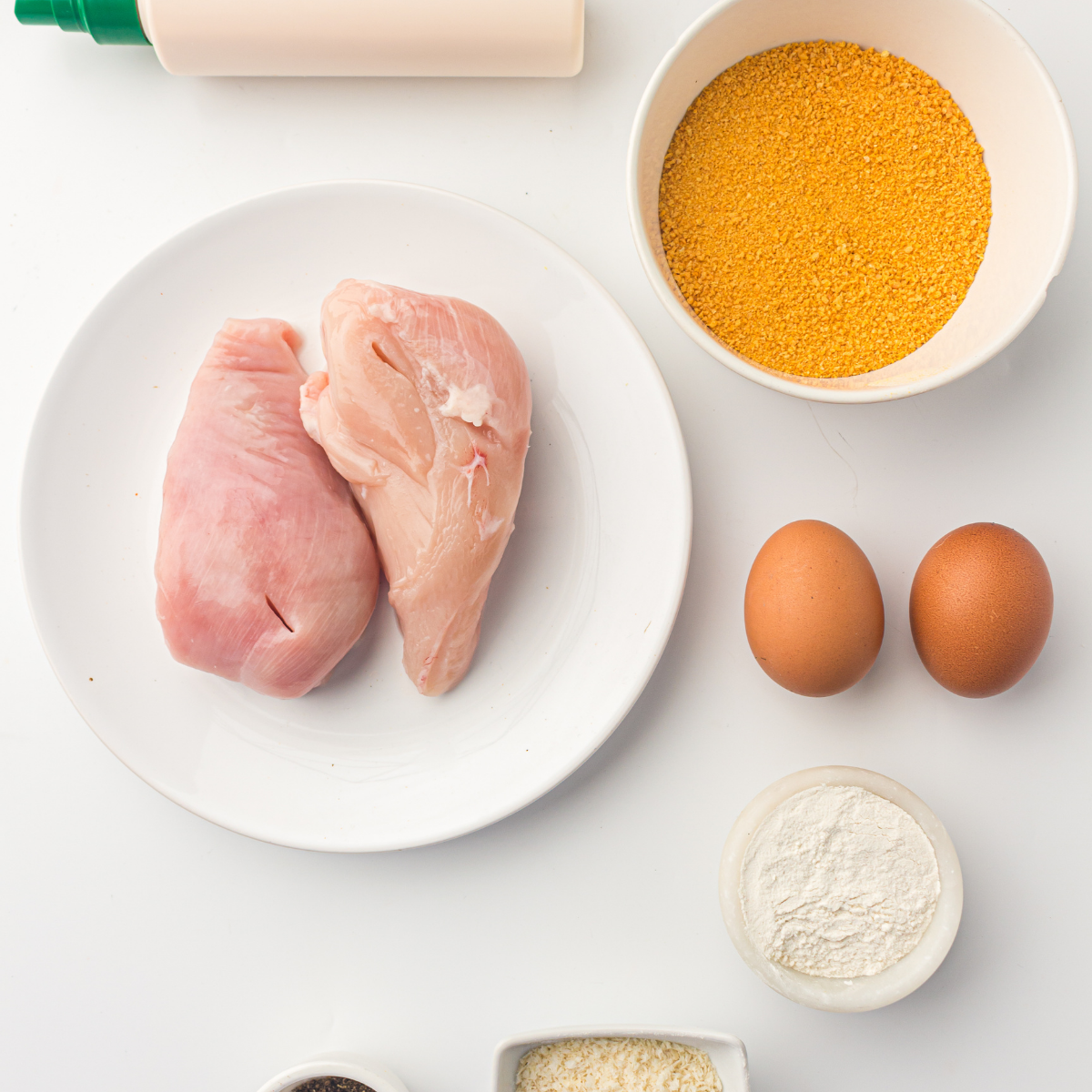Ingredients needed for Easy Ninja Crispi chicken cutlets.