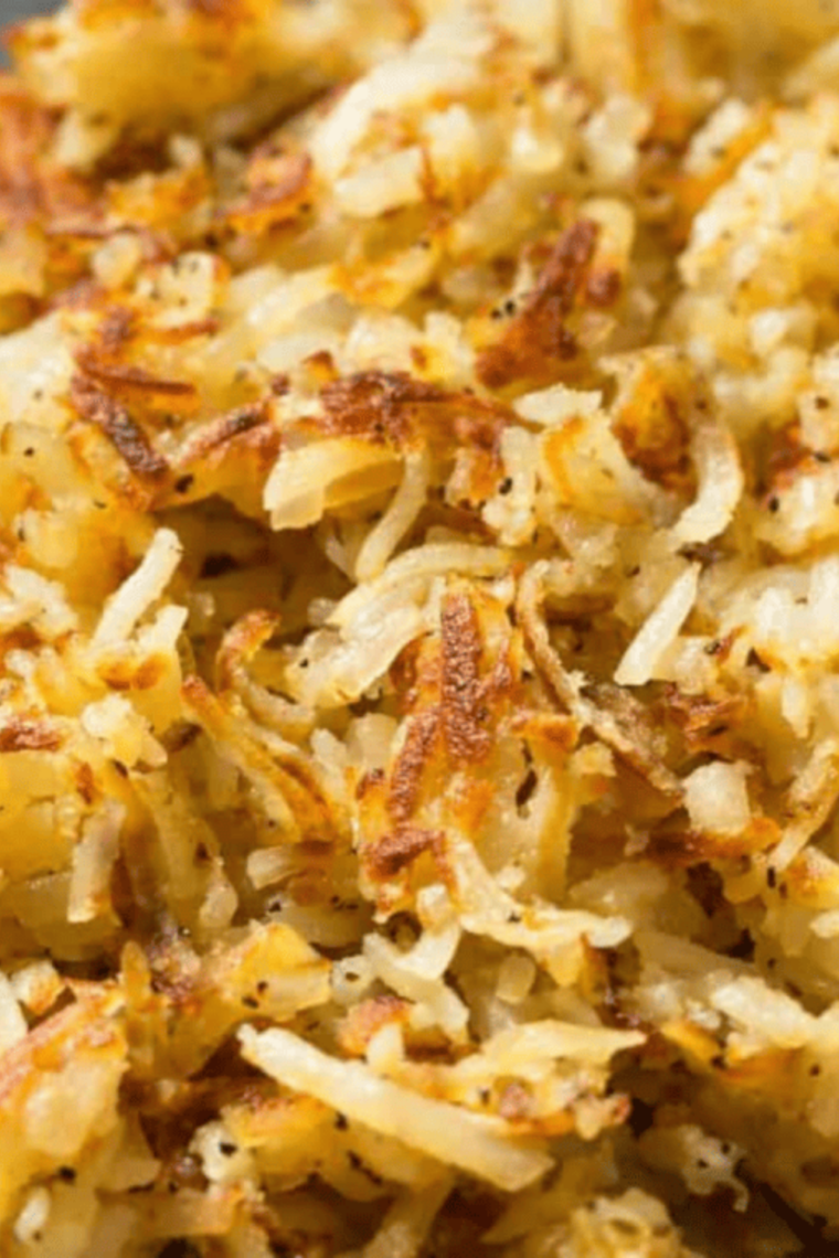 Shredded hash browns air fried until crunchy golden brown with soft centers for classic diner-style breakfast potatoes