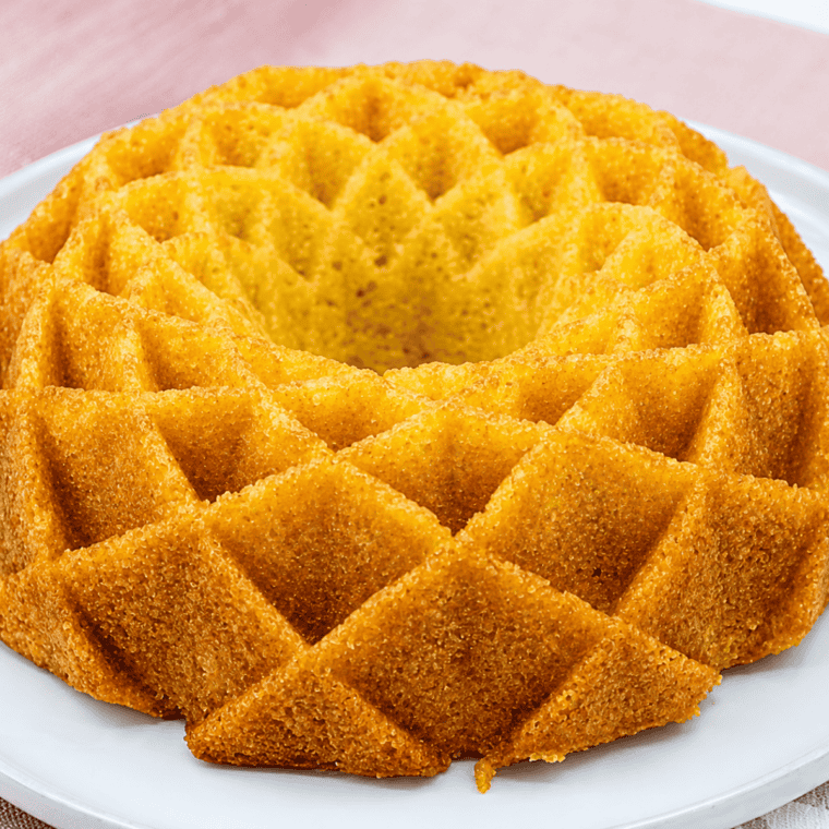 Lemon-lime 7-Up Bundt cake dusted with powdered sugar, a single slice cut to reveal the tender interior