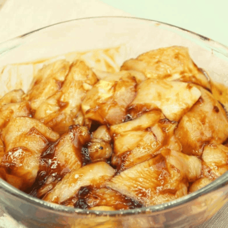 Cut chicken thighs or breasts into 2-inch pieces, add to marinade and coat evenly. Let marinate at least 30 minutes for maximum flavor.