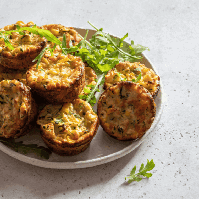 Golden, fluffy air fryer zucchini muffins with shredded zucchini and soft, tender centers