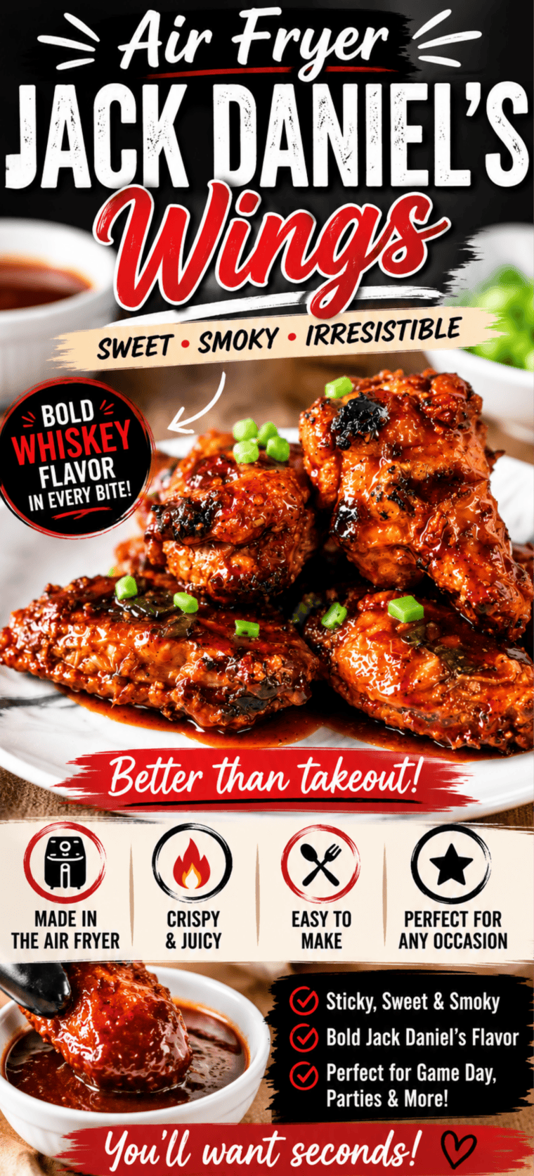 Air Fryer Jack Daniel’s Wings (Sticky & Crispy)