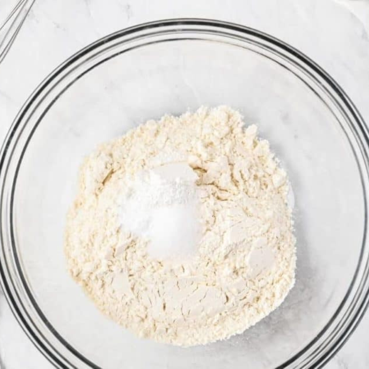 Cold butter cut into flour with a pastry blender for cheddar bacon scones