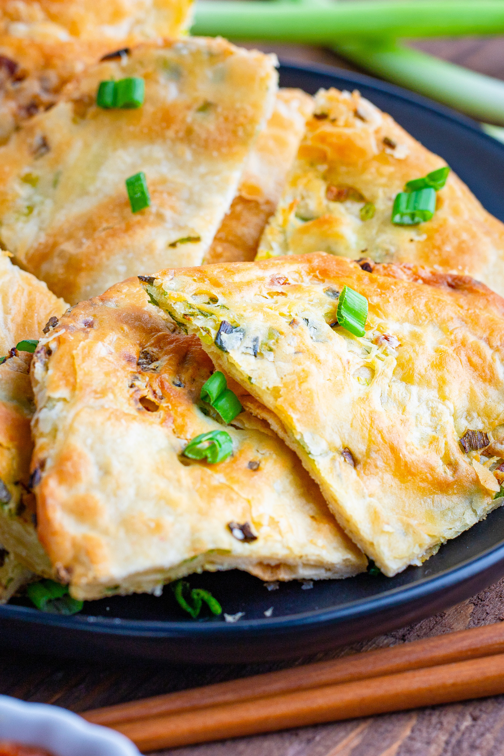 Golden scallion pancakes cooked in air fryer with crispy texture