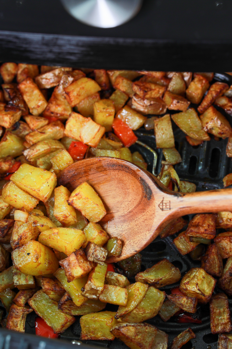 Air fry potatoes in single layer at 400°F until crispy golden brown