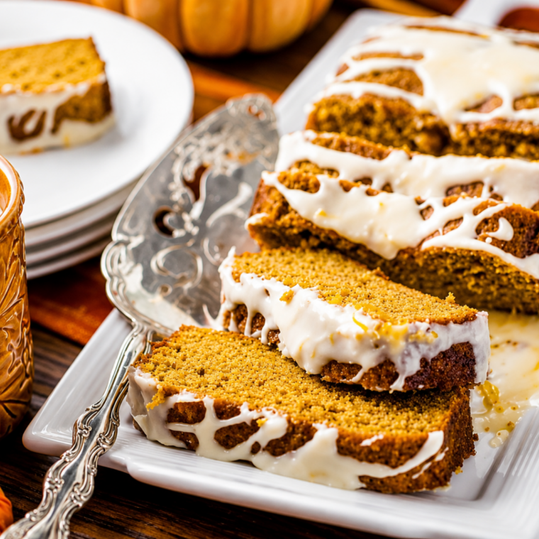 Sliced air fryer gluten-free pumpkin banana nut bread on a wooden cutting board