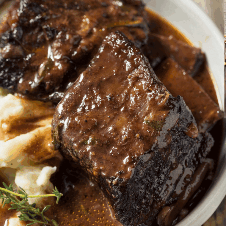 Browned beef short ribs in the Instant Pot before pressure cooking.