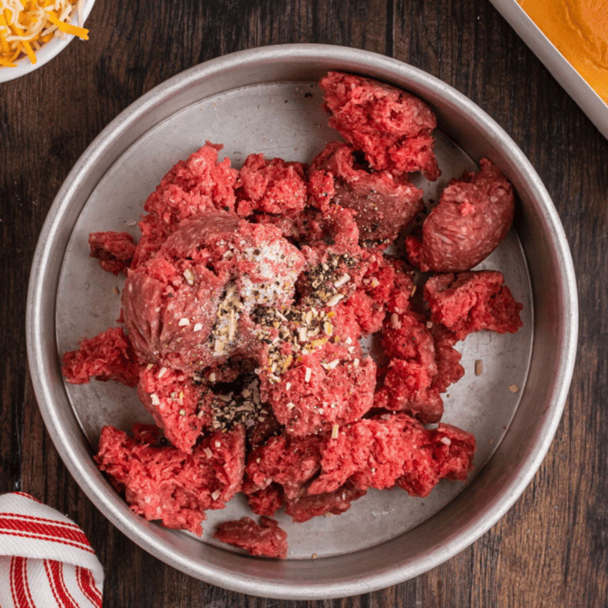Ingredients needed for How to Cook Air Fryer Ground Beef on kitchen table.