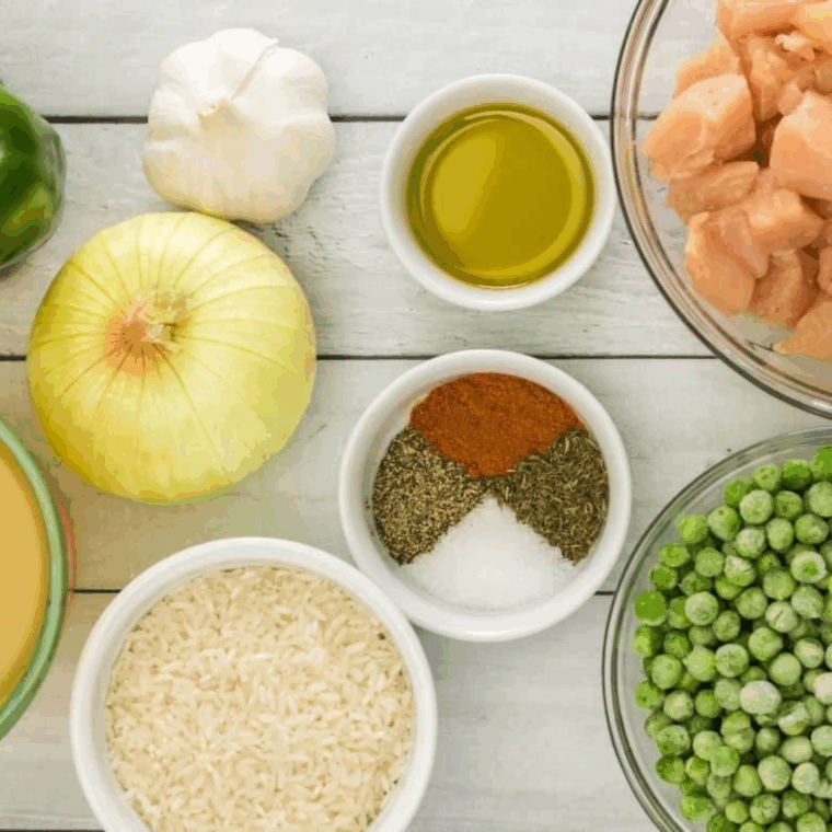 Instant Pot Ranch Chicken and Rice ingredients on kitchen table.