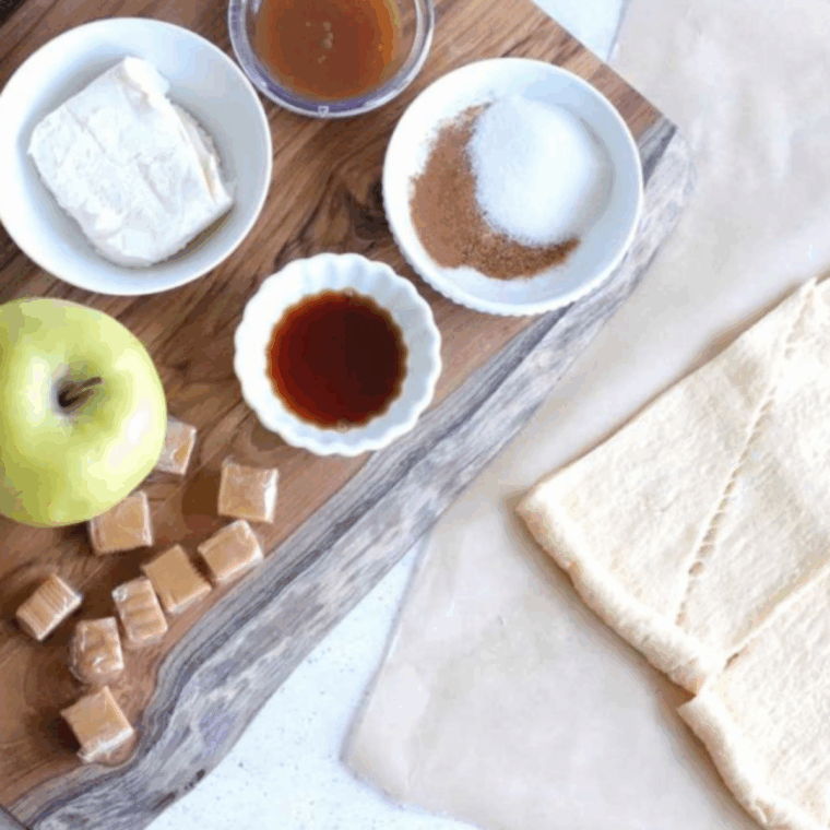 Ingredients needed for Easy Air Fryer Apple Danish on kitchen table.