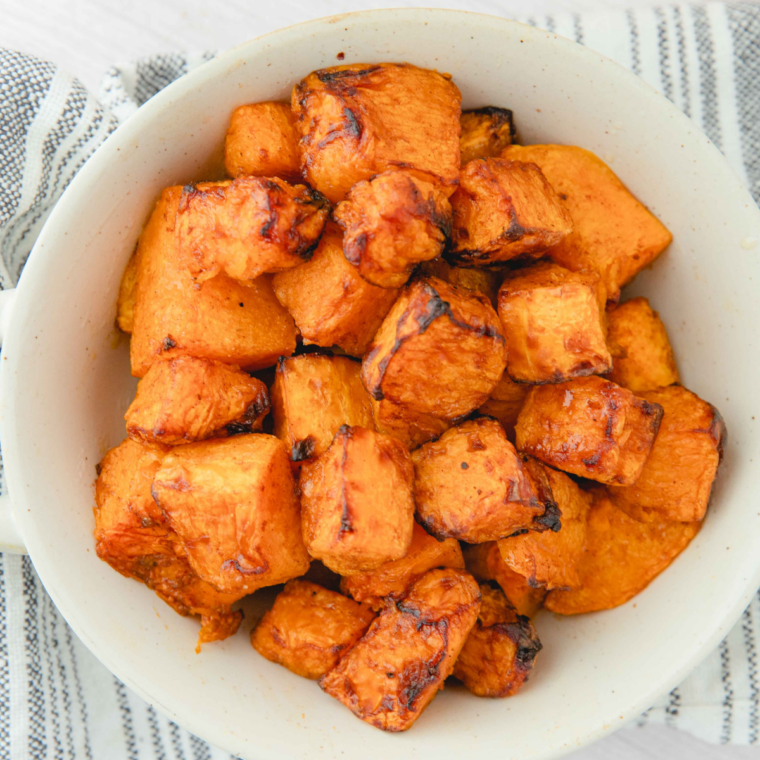 air fryer butternut squash with sage and thyme roasted golden cubes