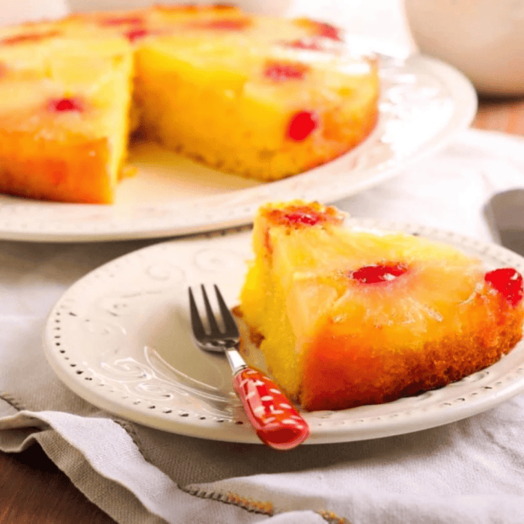 Instant Pot Pineapple Upside Down Cake with caramelized pineapple rings on top