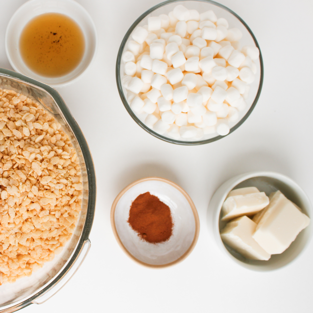 Ingredients needed for Easy Instant Pot Rice Krispie Treats on kitchen table.