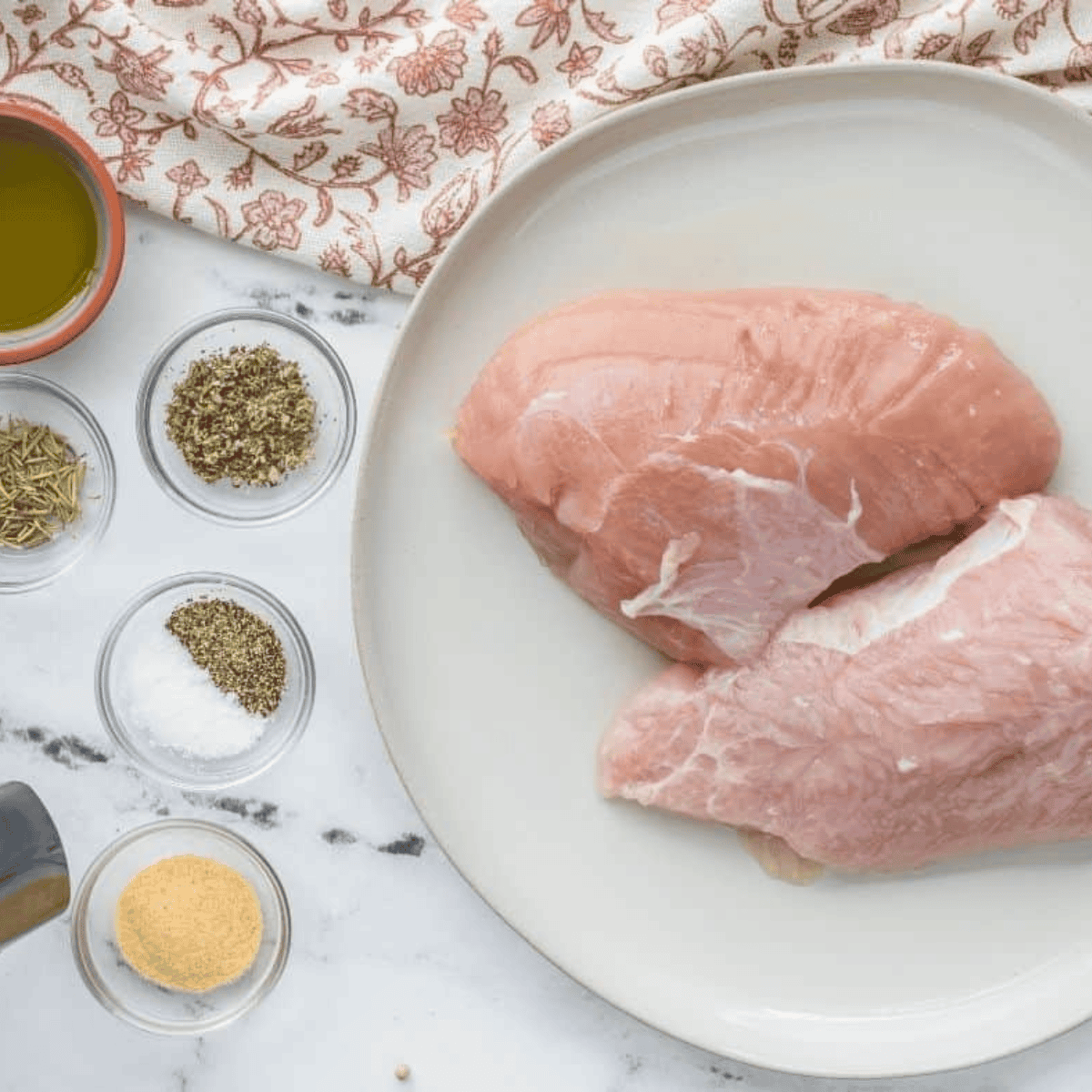 Ingredients needed for Easy Air Fryer Turkey Tenderloin on kitchen table.