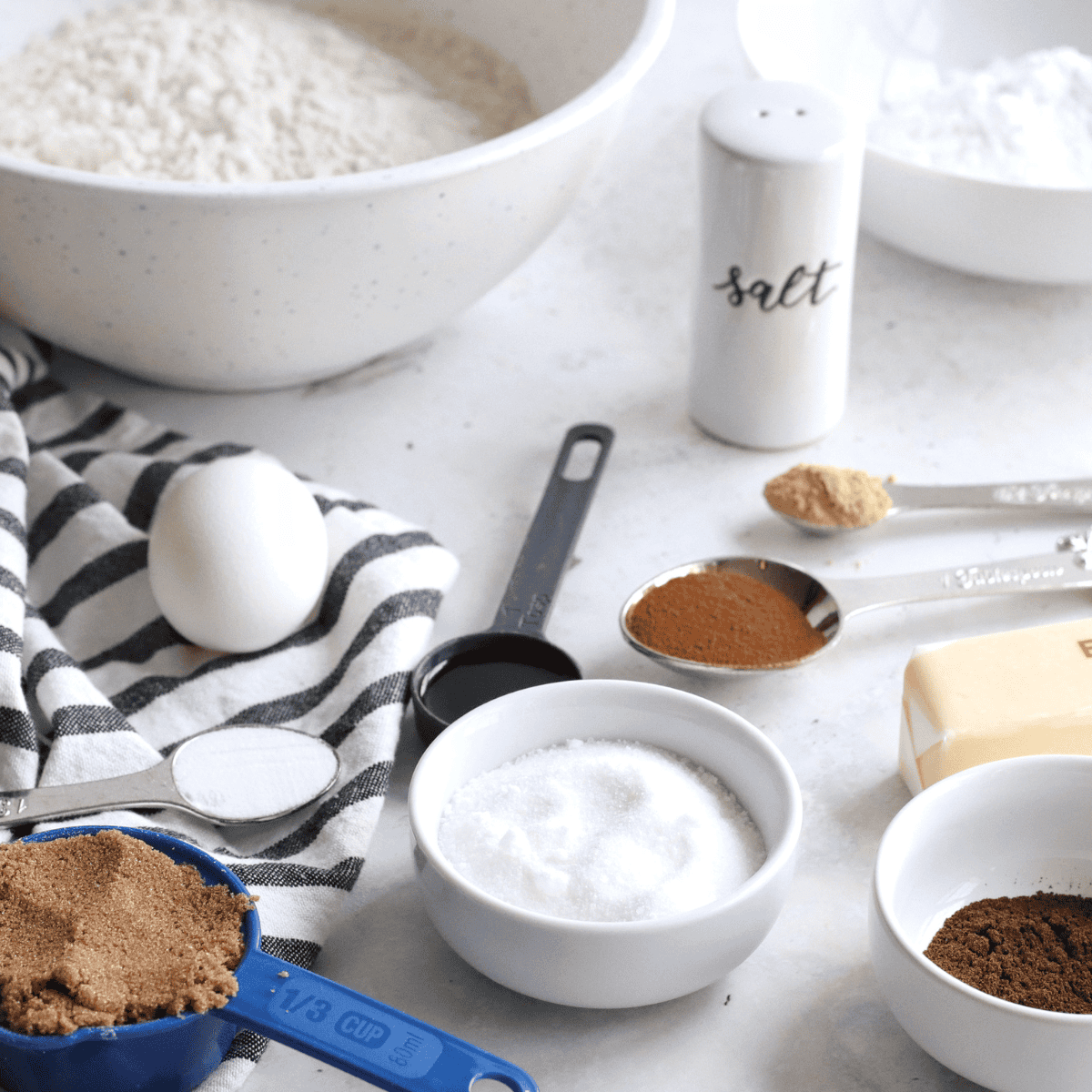 Ingredients needed for Easy Air Fryer Gingersnap Cookies on kitchen table.