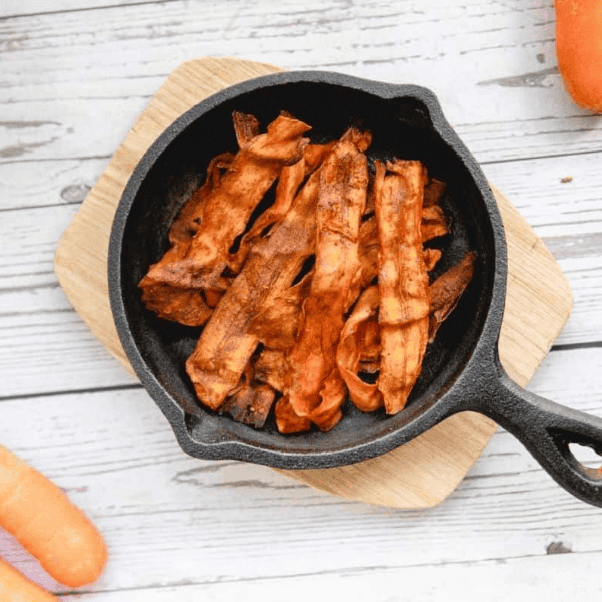 Vegan carrot bacon served on a plate for breakfast
