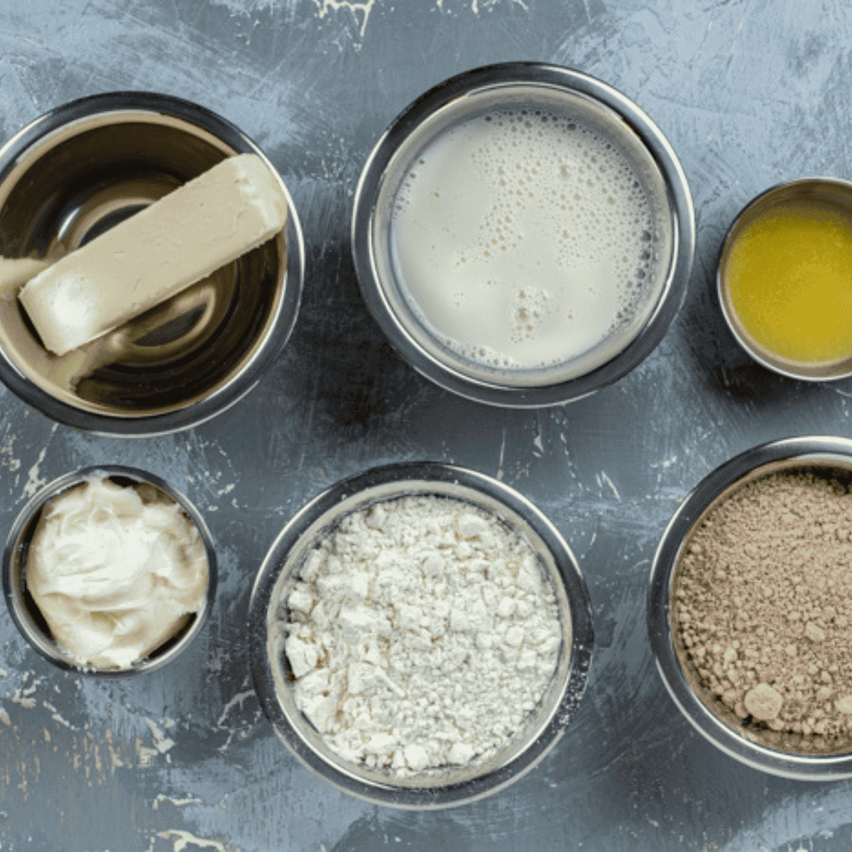 Ingredients needed for Easy Air Fryer Red Velvet Scones on kitchen table.