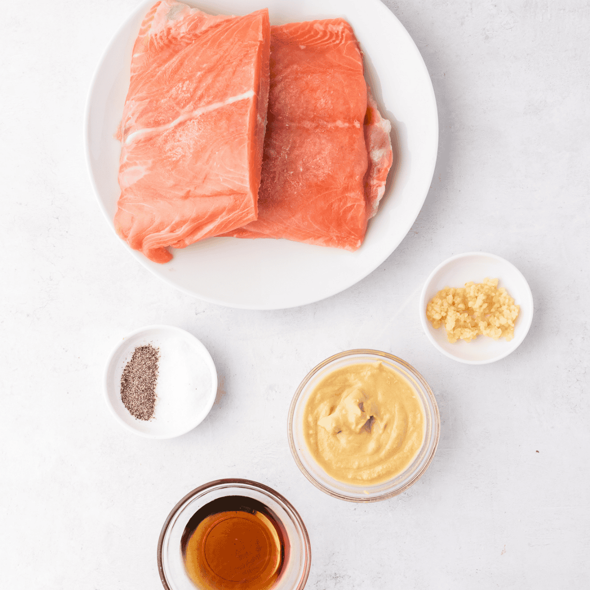 Ingredients for air fryer copycat Applebee's honey grilled salmon laid out on a countertop