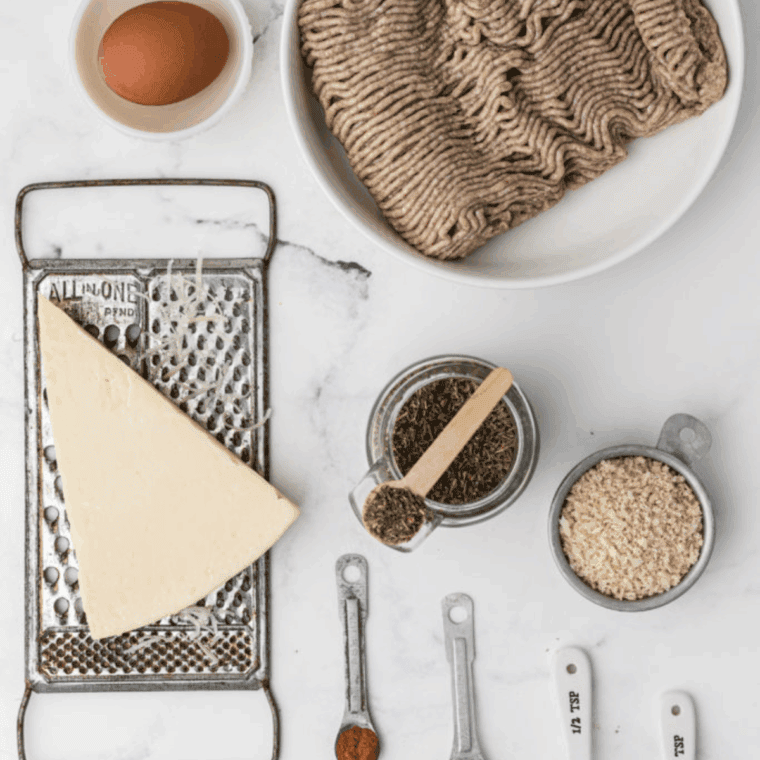 Ingredients needed for Easy Ina Garten Spicy Turkey Meatballs Recipe on kitchen table.