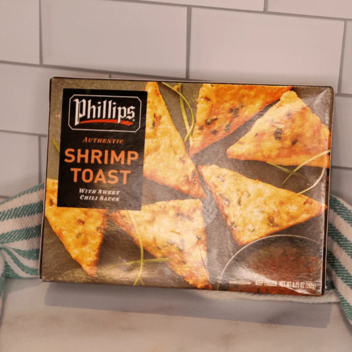 Ingredients for frozen shrimp toast: a package of frozen shrimp toast and dipping sauce