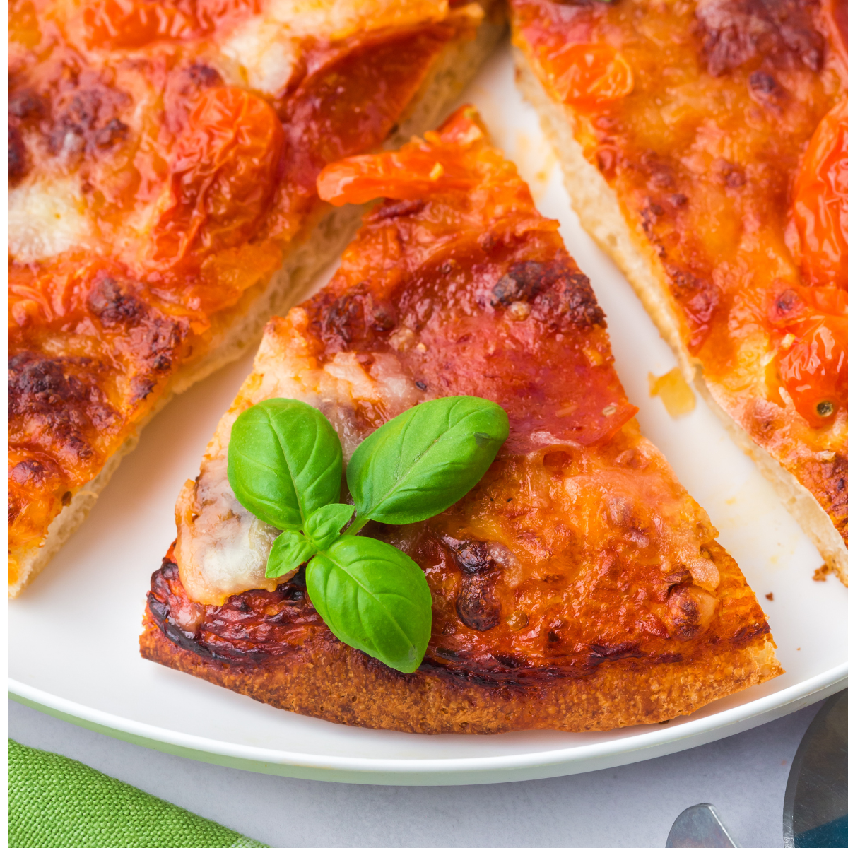 Golden, crispy Boboli pizza fresh from the air fryer